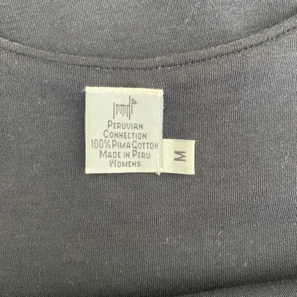 Peruvian Connection Black Midi Sheath Dress Medium 100% Pima Cotton Minimalist - Picture 8 of 9